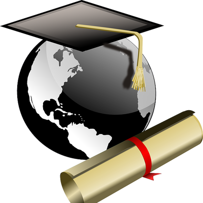 graduation cap world and diploma